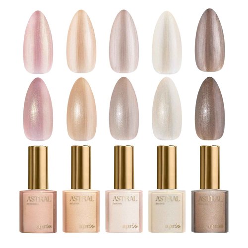 APRÉS Astral Gel Color Set of 5, Streak-Free Self-Leveling Nail Polish with Brush-X Nail Art Brush 15 ml, HEMA-Free TPO-Free (Pearlescent (Set 2))