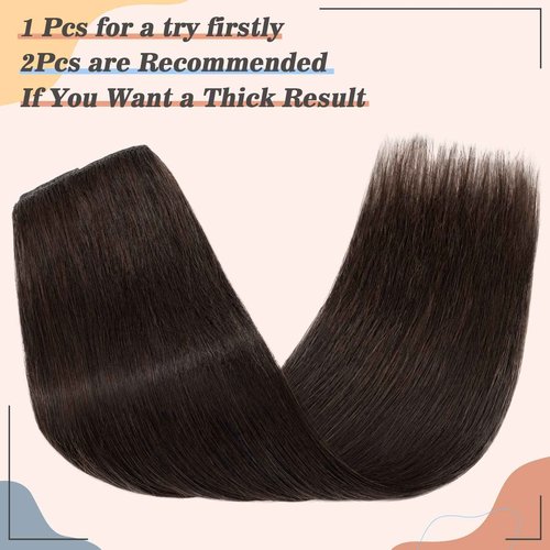 S-noilite Clip in Human Hair Extensions - 100% Real, One Piece/5 Clips, 3/4 Full Head - Thicker Hair, Clip-IN Standard Weft - Straight Soft (18"-90g, #02 Dark Brown)