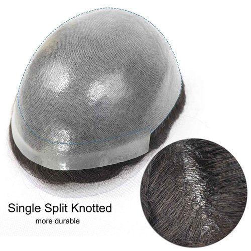 HAPPY&CC Toupee for Man Thin Skin PU Men's Hairpiece European Virgin Human Hair Replacement System Pieces Male Hair Prosthesis Unit for Men #4 Medium Brown with 40% Synthetic Gray 10x8inch