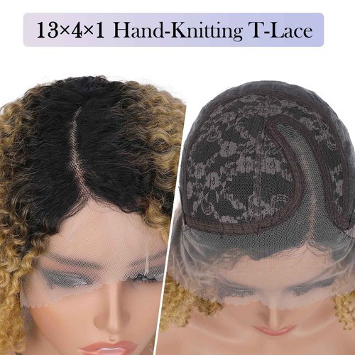 WIGER Short Curly Bob Lace Front Human Hair Wig Ombre Blonde Pixie Curly Glueless Wigs Side Part HD Lace Water Wave Wig Brazilian Virgin Human Hair Afro Kinky Lace Frontal Wigs (OT1B/27)