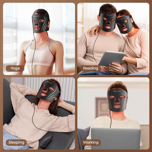 ONLUKY Red Light Therapy Mask for Face,70 LED Face Mask Light Therapy,USB C Rechargeable,Infrared Light Therapy Mask for Home Working Travel Yoga Sleep