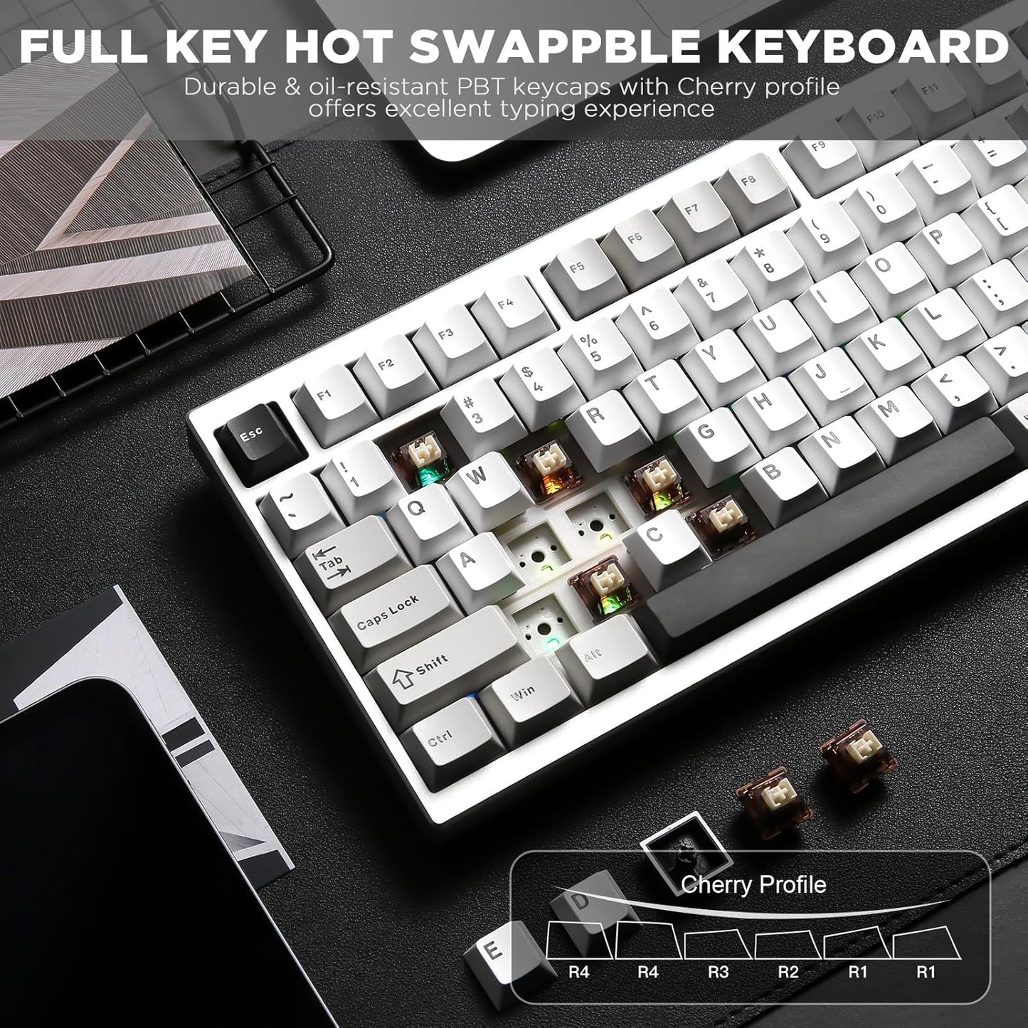 YUNZII AL80 Wireless Mechanical Keyboard,Full Aluminum CNC, Smart LCD Display,Hot Swappable Gasket Mount 75% Layout with Knob,BT/2.4G/USB-C,QMK/VIA Support for Win/Mac (Silver, Gateron Zero Switch)