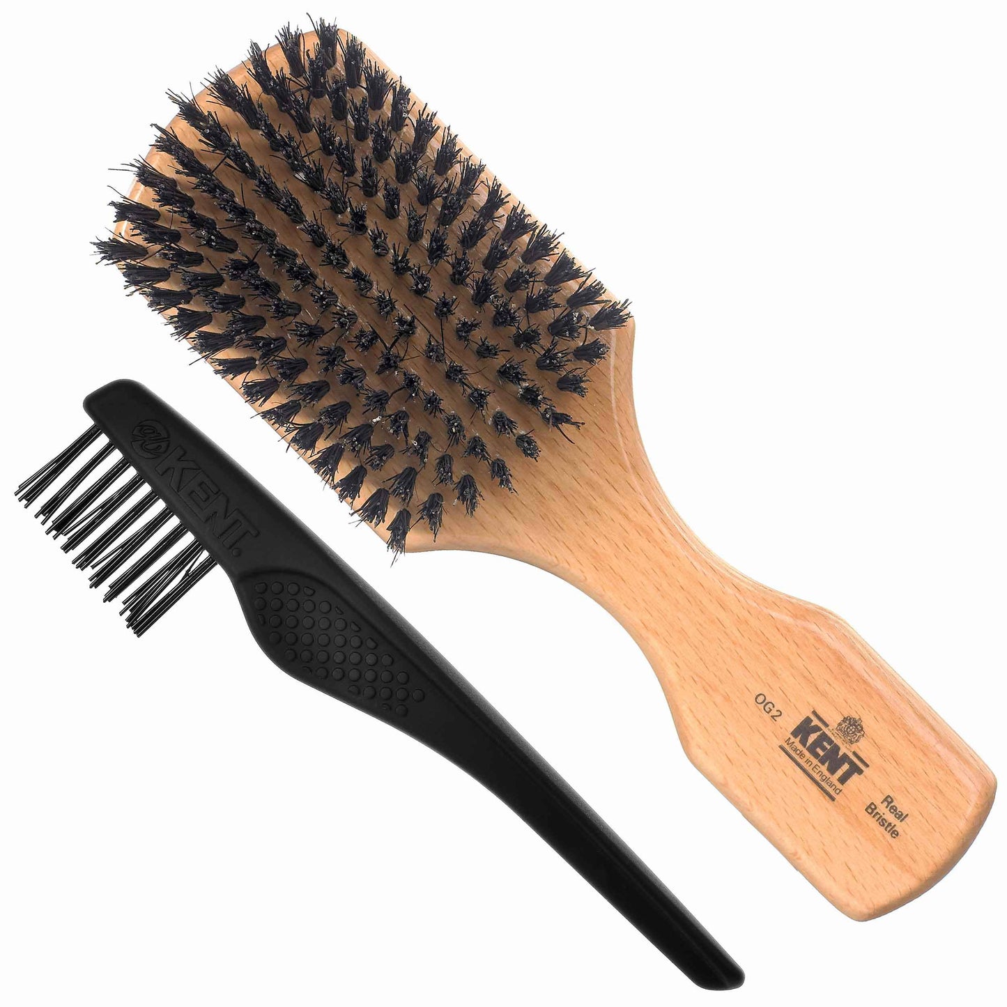 Kent OG2 Club Hair Brush, Small Boar Bristle Hair Brush for Men, Natural Boar Bristle Beard Brush for Men, Beechwood Kent Brush for Hair and Beards and Beard Straightener