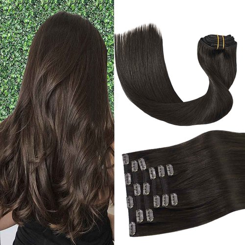 Dark Brown Clip in Hair Extensions Real Human Hair 100G 100% Real Human Hair Clip in Hair Extensions 7pcs 16clips (20 Inch #2)