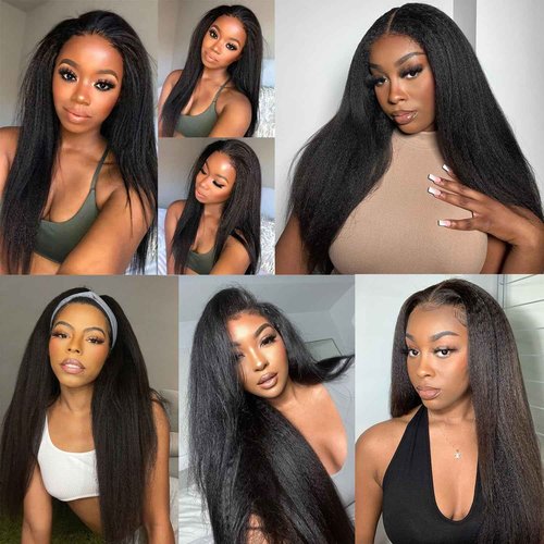 Releek Kinky Straight Hair Bundles Yaki Straight 3 Bundles Human Hair 16 18 20 Inch 12A 100% Unprocessed Brazilian Kinkycurly Bundles Human Hair Weave Bundles Human Hair Extensions Natural Black