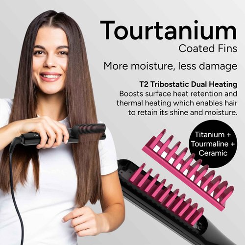 Enzo Milano - SX ENZOcool Professional 2-in-1 Hot Comb for Thick and Thin Hair, Close-to-Root Heating Straightener & Curler for Wavy Styles