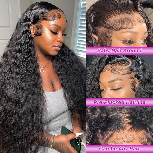 VOLLIUKE 13x6 Deep Wave Lace Front Wigs Human Hair 22 Inch 200% Density Deep Curly Hd Lace Frontal Wig 13x6 Glueless Hd Lace Front Wigs Human Hair Pre Plucked Natural Black