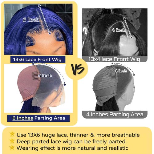 ELFSECRET Blue Lace Front Wigs Human Hair Body Wave 13x6 Hd Lace Frontal Wig Human Hair 180% Density Dark Blue Wig Human Hair for Black Women Royal Blue Wear And Go Glueless Wigs Pre Plucked 20 Inch