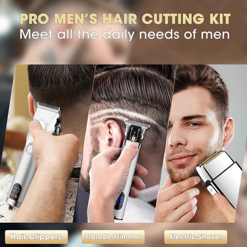 Lanumi Professional Hair Clippers Electric Razor Shavers Men 3 Piece Set Rechargeable Clippers and Trimmers Beard Trimmer Barber Kit with Travel Case Clippers for Hair Cutting Gifts for him