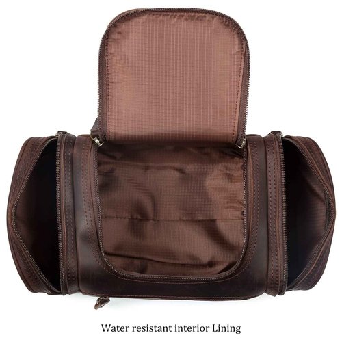 Polare Toiletry Bag Full Grain Leather Shaving Kit Dopp Kit Travel Case Wash Bag with YKK Zippers (Dark Brown)