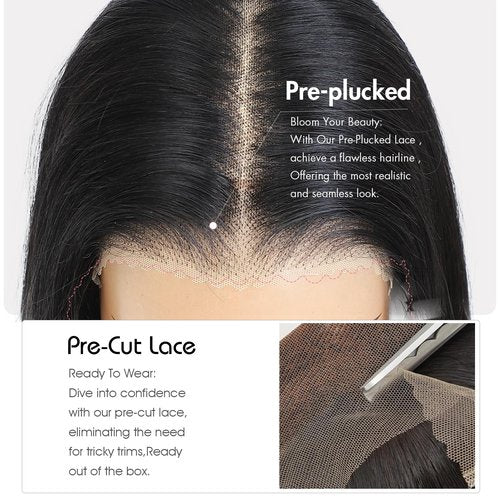 eool 9X6 Glueless Bob Wigs Human Hair Pre Plucked Pre Cut,Short Straight Bob Wigs for Black Women HD Transparent Glueless Lace Front Wigs Human Hair 200% Density 12 Inch