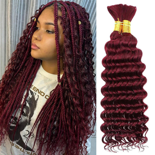 Human Braiding Hair 2 Bundles 100g 28Inch Deep Wave Bulk Human Hair for Braiding No Weft Curly Braiding Hair Bulk Curly Human Hair for Boho Braids 12A Brazilian Virgin Hair Extensions 99J