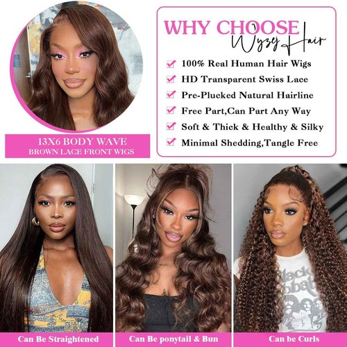 Chocolate Brown Lace Front Wig Human Hair 28 Inch Body Wave 13x6 HD Lace Frontal Wigs Human Hair Pre Plucked for Women