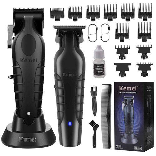 KEMEI Professional Hair Clipper and Hair Trimmer for Men, Cord/Cordless Hair Cutting Kits, Zero Gapped Beard Trimmers, T Blade Barber Clippers with USB Rechargeable, KM-2299, KM-2296