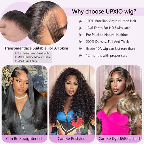 UPXIO 28 Inch 13x6 Lace Front Wigs Human Hair 200% Density Body Wave Lace Front Wigs Human Hair Pre Plucked HD Lace Frontal Wigs Human Hair for Women with Baby Hair