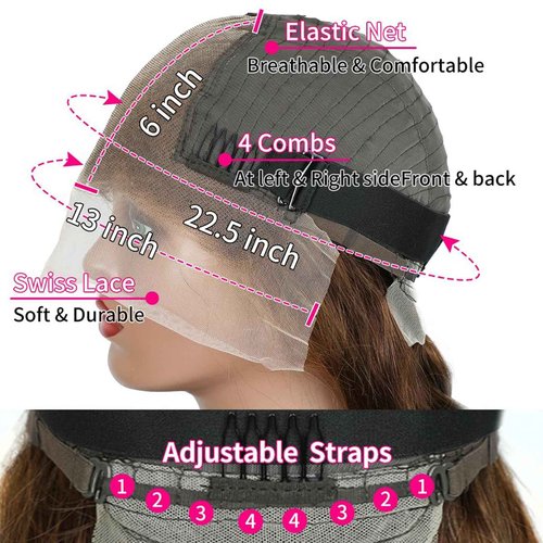 Luxvogue Chocolate Curly 14 Inch Human Hair Wig Lace Frontal T Body Wave Human Hair Wig Pre Plucked Pre Cut Lace Frontal Closure Glueless Wigs Elastic Band 200% Density