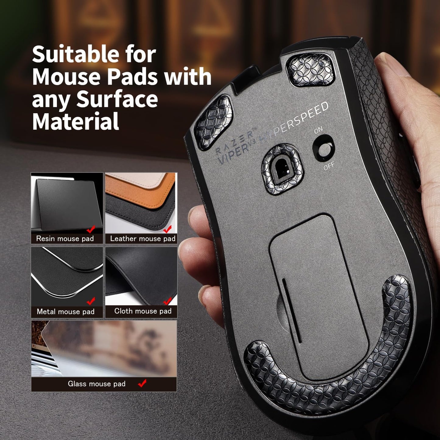 Anti-Slip Grips +Skates for Razer Viper V3 HyperSpeed,Smooth Feet Durable Mouse Slider+Grip Tape for Viper V3 HyperSpeed (2 in 1 Set)