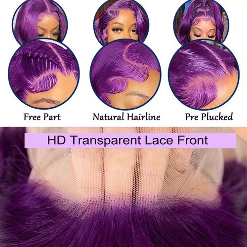haha Deep Purple Lace Front Wig Human Hair 13X6 Hd Lace Frontal Wig Dark Purple Human Hair Wig Colored Glueless Body Wave Transparent Lace Front Grape Purple Wig For Women 180% Density 26 Inch
