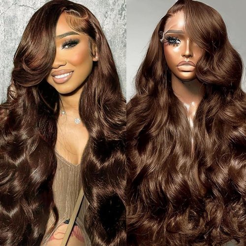 TESCOGOYS 14 Inch Chocolate Brown Lace Front Wig Human Hair 180 Density 13x6 Body Wave Lace Front Wigs Human Hair Pre Plucked Colored Frontal Wigs Human Hair Brown Wig Human Hair Wigs for Women