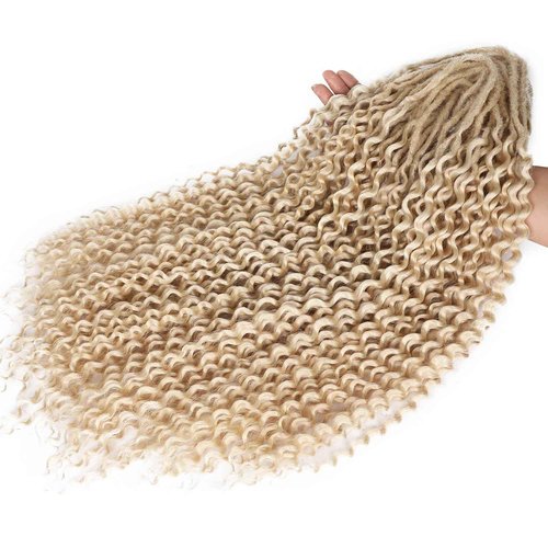 WIGER Full Set Double Ended Platinum Blonde Curly Dreads Extension for Women DE Blonde Wavy Dreadlock Handmade Synthetic Soft Dreadlock Crochet Hair (50 Strands Curly Dreads, 613)