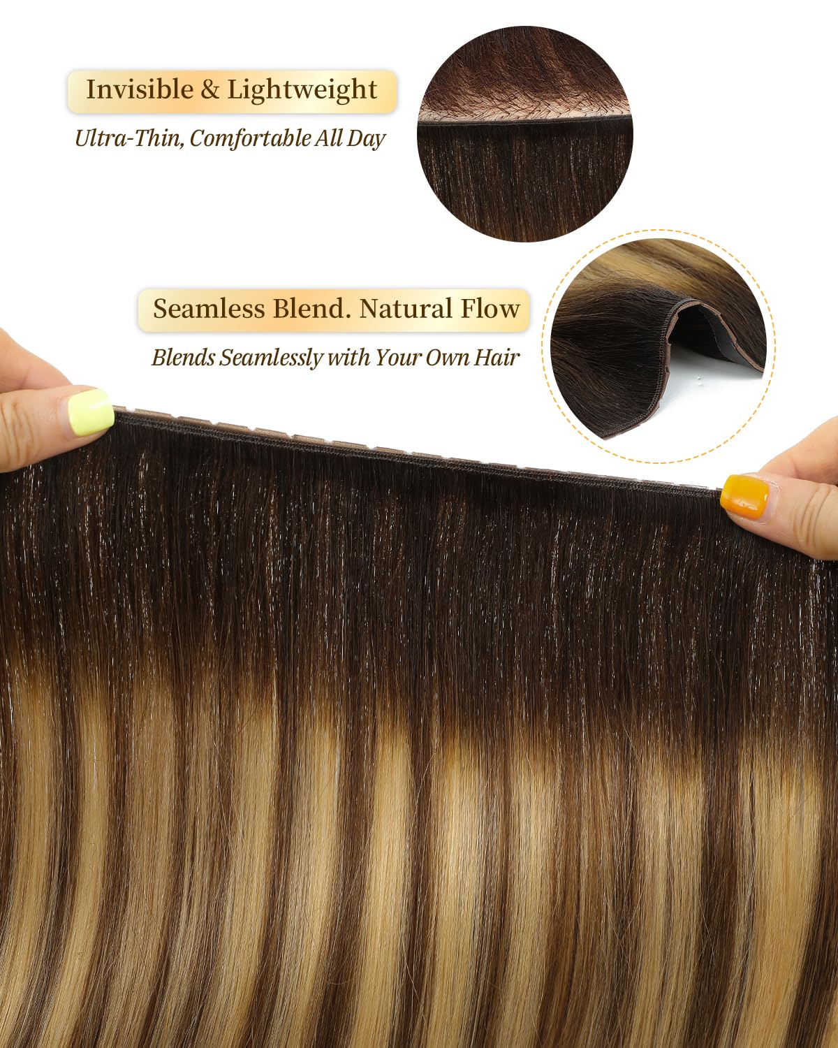 PANEWAY Butterfly Weft Hair Extensions Real Human Hair Layer Invisible PU OVO Extensions No Glue Genius Weft with Micro Beads for Short/Thin Hair (#P6/16/T2,20 Inch)