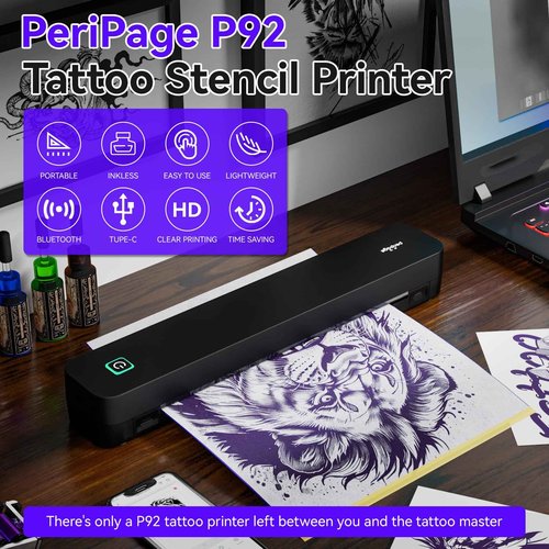 P92 Tattoo Stencil Printer Thermal Temporary Tattoo Printer with Stencil Paper Compatible with Phone,Pad & PC
