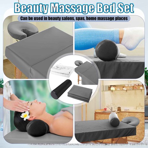 HunnmingRe 5 PCS 73 x 30 Massage Table Warmer with 3 Heat Settings(110v), Microfiber Massage Table Sheets Set Round Bolster Pillow Pad for Spa Bed, Includes Flat Sheet, Fitted Sheet, Face Rest Cover