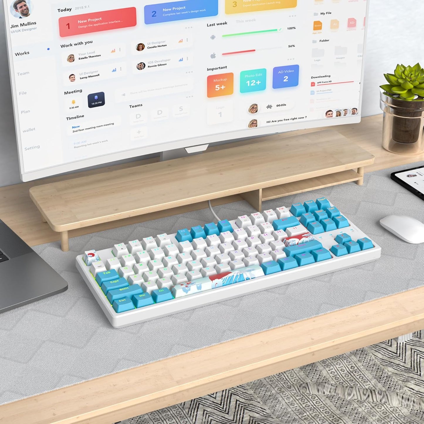 75% Mechanical Gaming Keyboard, 87 Keys Compact TKL Wired Linear Red Switches Detachable USB NKRO RGB Backlight Keyboard for Win/Mac/PS4/PS5/Xbox.（Blue Samurai）