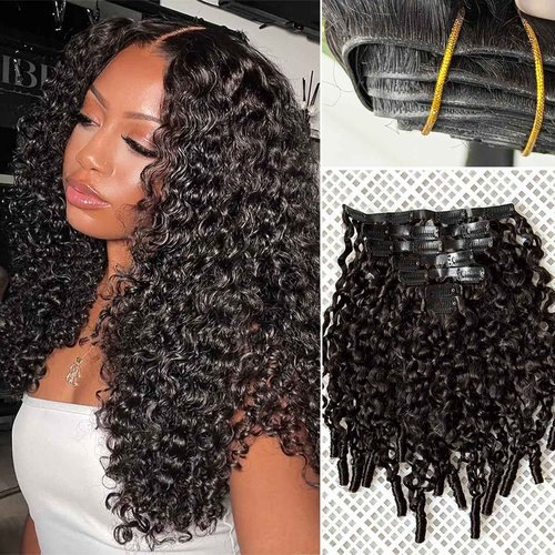 Invisi Edge Clip In Hair Extensions Burmese Curly 3C4A Raw Human Hair 16 Inch 130g 7pcs 16A Injected Seamless PU Clip In Extensions Quick Wear Invisible Skin Clip Ins PU Double Weft Natural Black