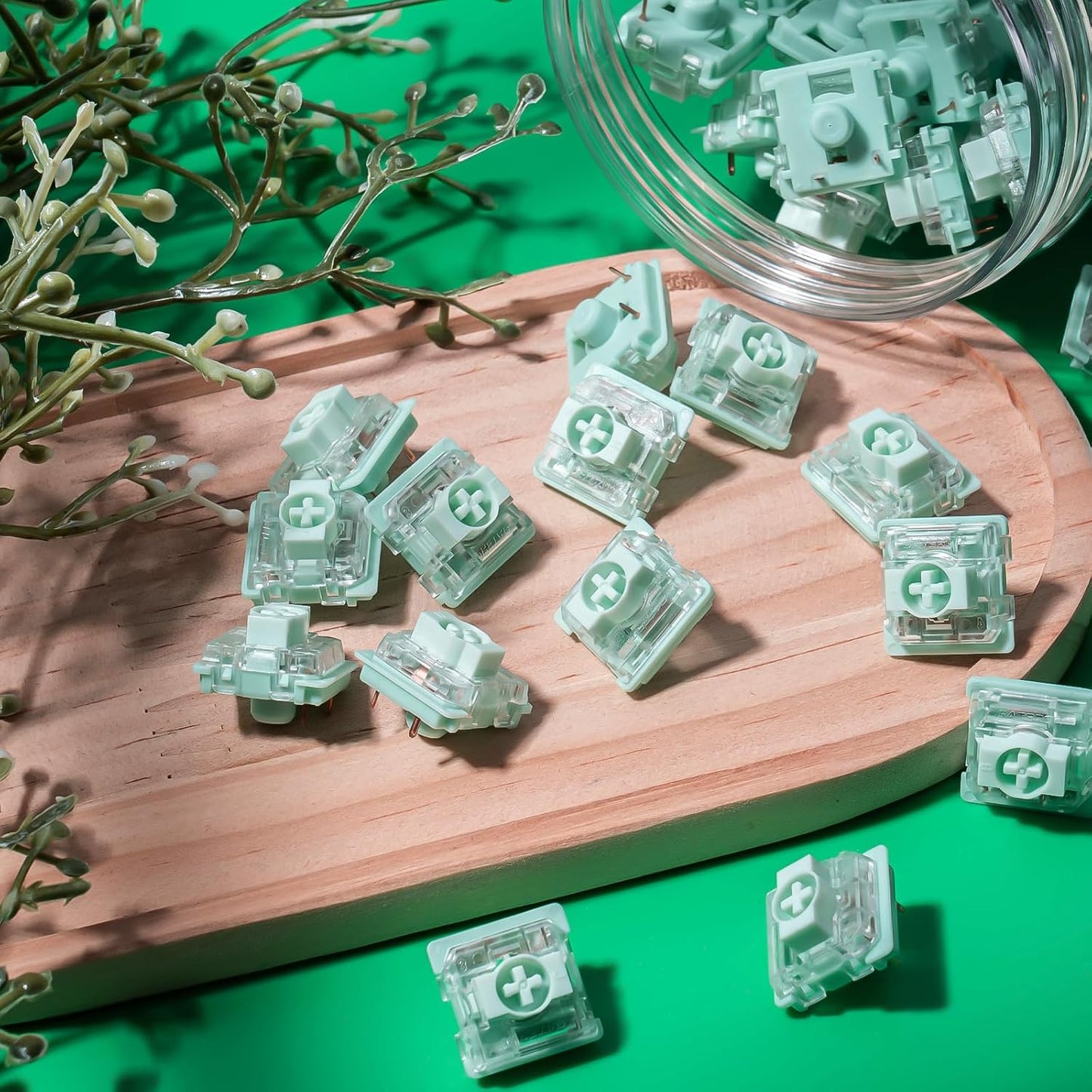 Zhouwang Gateron KS-33 Low Profile 2.0 Jade Tactile Keyboard Switches,Light Green 3-Pin 65gf RGB LED Factory Pre-lubed for MX Mechanical Keyboard(45Pcs)
