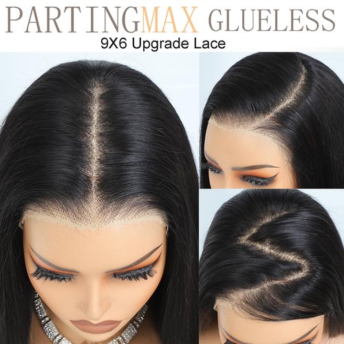 eool 9X6 Glueless Bob Wigs Human Hair Pre Plucked Pre Cut,Short Straight Bob Wigs for Black Women HD Transparent Glueless Lace Front Wigs Human Hair 200% Density 12 Inch