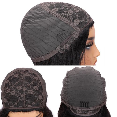 Fancy Hair Natural Wavy Human Hair Wig with Bangs NO Lace Glueless Body Wave Brazilian Virgin Hair Wigs with Bangs for Black Women Natural Black 16 Inch