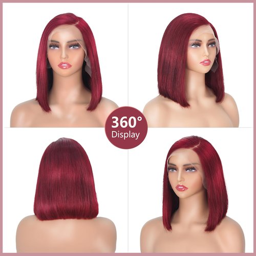 HAIRHOBBY 99J Burgundy Lace Front Wigs Human Hair,Wine Red Short Straight Bob Wig 13x4 HD Pre Pucked Per Cut Closure Wigs For Black Woman, Wear and Go Frontal Glueless Wig 180% Density 12 In