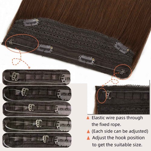 Remy Human Hair Extensions Wire Hair Hairpiece Straight Wire Hair Extensions for Women 16 Inch #4 Transparent Fish Line Hair Extension 80g