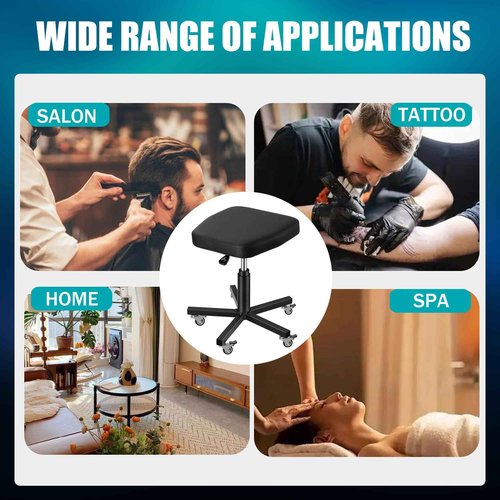 POARMEEY Black Swivel Stool with Wheel Rolling Height Adjustment Spa Drafting Salon Tattoo Work Office Massage Stools Task Chair