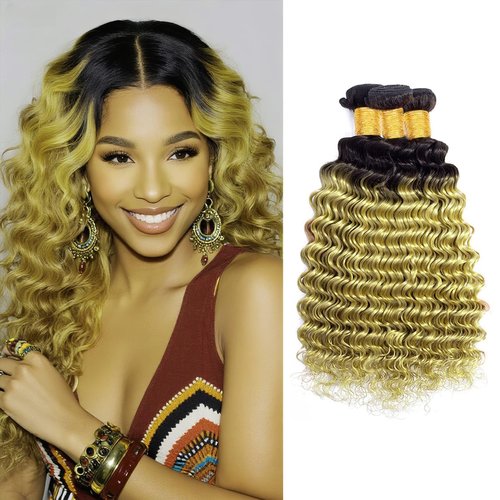 LUMWAV Deep Wave Bundles 20 22 24 Inch 12A Soft And Thick T1B/27 100% Unprocessed Brazilian Remy Curly Human Hair Bundles for Black Women