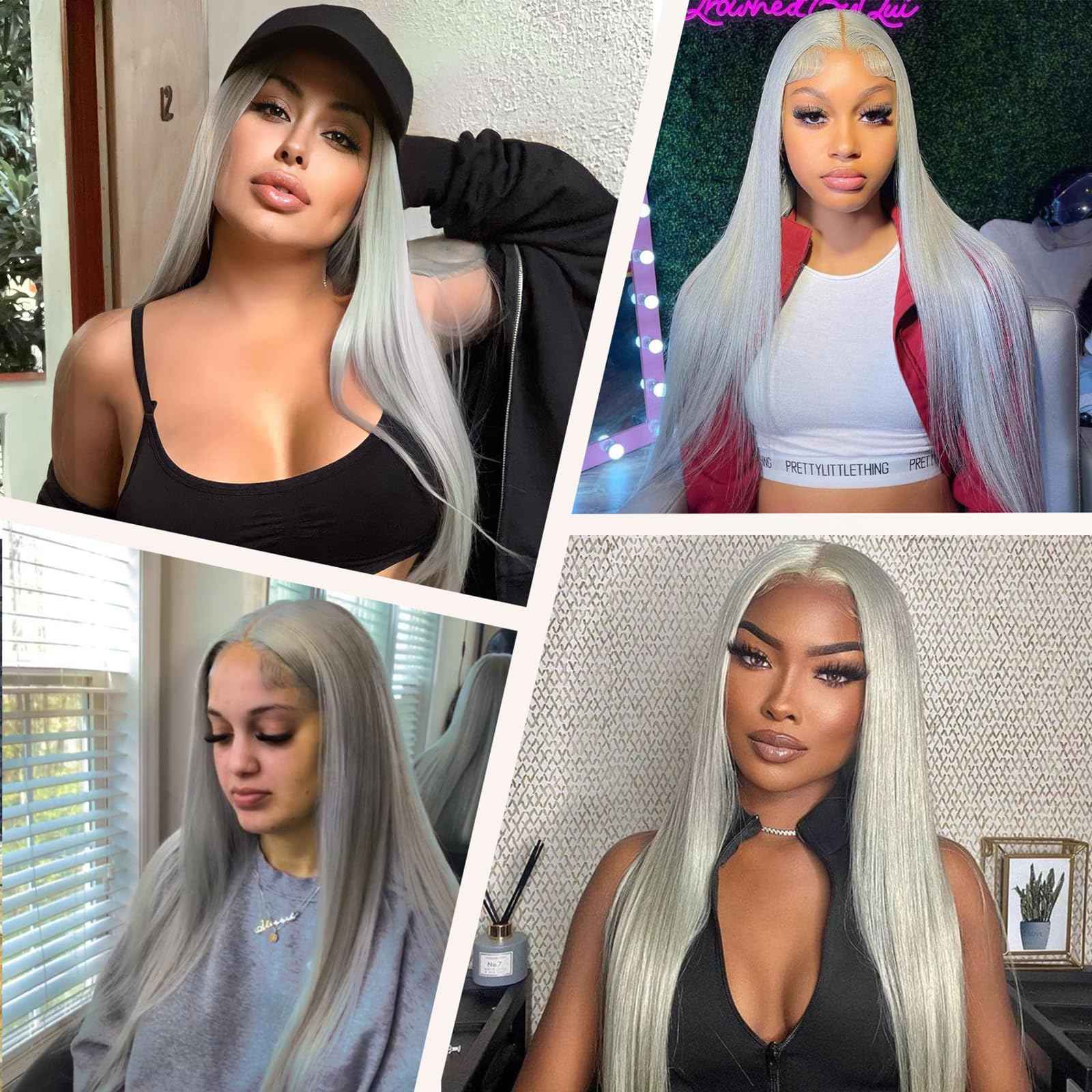 Grey Straight Wigs Human Hair 13x6 Human Hair Lace Front Wig HD Lace Front 180% Density Silver Gray Wigs for Women