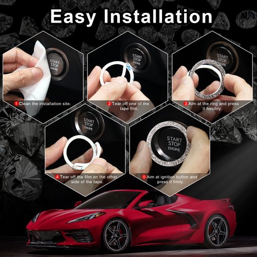 LivTee 2 PCS Crystal Double Rhinestone Car Engine Start Stop Decoration Ring, Bling Car Interior Accessories for Women, Push to Start Button Cover Sticker, Automotive Decals, Reddish Orange