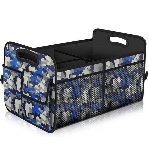 Femuar Car Trunk Organizer with 72L Large Capacity Waterproof Collapsible and 11 Pockets, Trunk Organizer for Car SUV/Jeep/Sedan, Large Size, Blue Camouflage