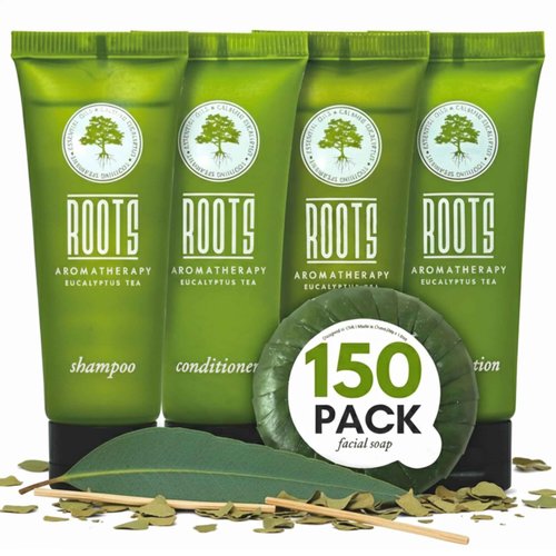 ROOTS AROMATHERAPY Travel Size Shampoo and Conditioner Supplies For Guests,Airbnb Essentials for Hosts,Mini Shampoo And Conditioner Sets,Hotel Toiletries,Air Bnb Kit For Bathroom Wash Lotion,(150 Pcs)