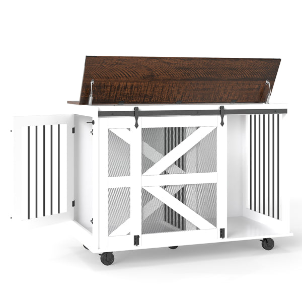 47.2-Inch Dog Crate with Flip-Top Feeding Door, Dual-Access & Locking Casters