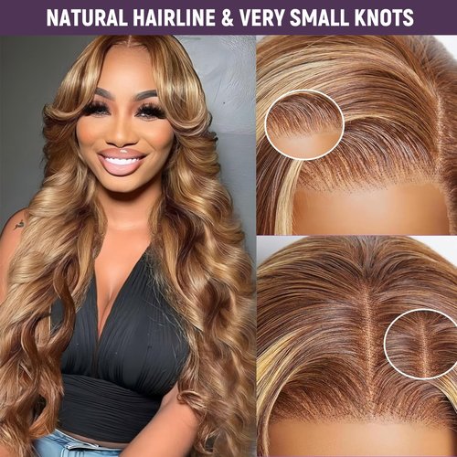 SISHAIRRO 4/27 Honey Blonde Ombre Lace Front Wig Human Hair 24 Inch Body Wave 13x6 HD Transparent Lace Pre Plucked Glueless 180% Density Natural Hairline