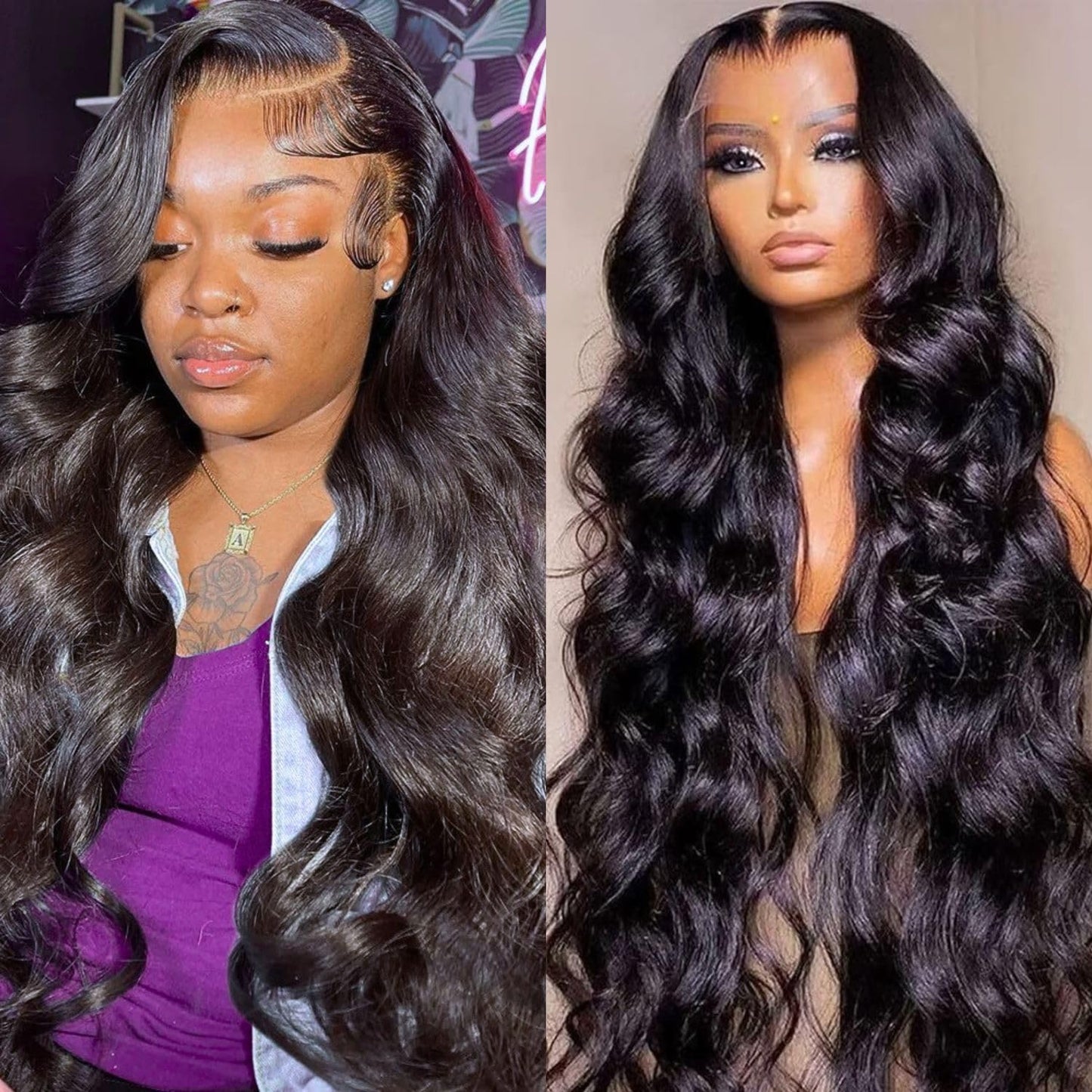 13x6 Body Lace Front Wigs Human Hair 200% Density HD Transparent Lace 100% Real Human Hair Body Wave Frontal Wig Pre Plucked Glueless Wigs with Baby Hair for Women 20 Inch Body Wave Wig Natural Color