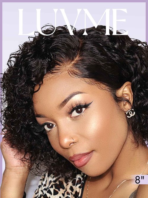 LUVME HAIR Short Curly Wig Human Hair 8 Inch Glueless Wigs Human Hair Pre Cut Lace Closure Undetectable HD Lace Wig