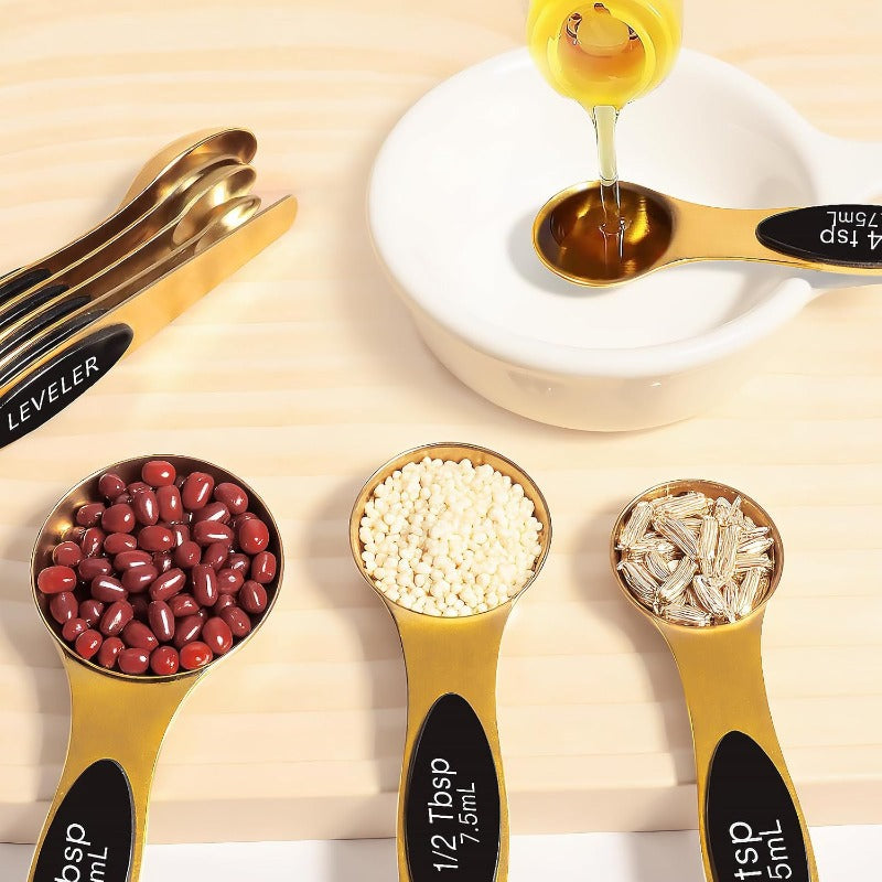 Gold Stainless Steel Measuring Cup and Spoon Set for Baking - Food-Grade Kitchen Tools