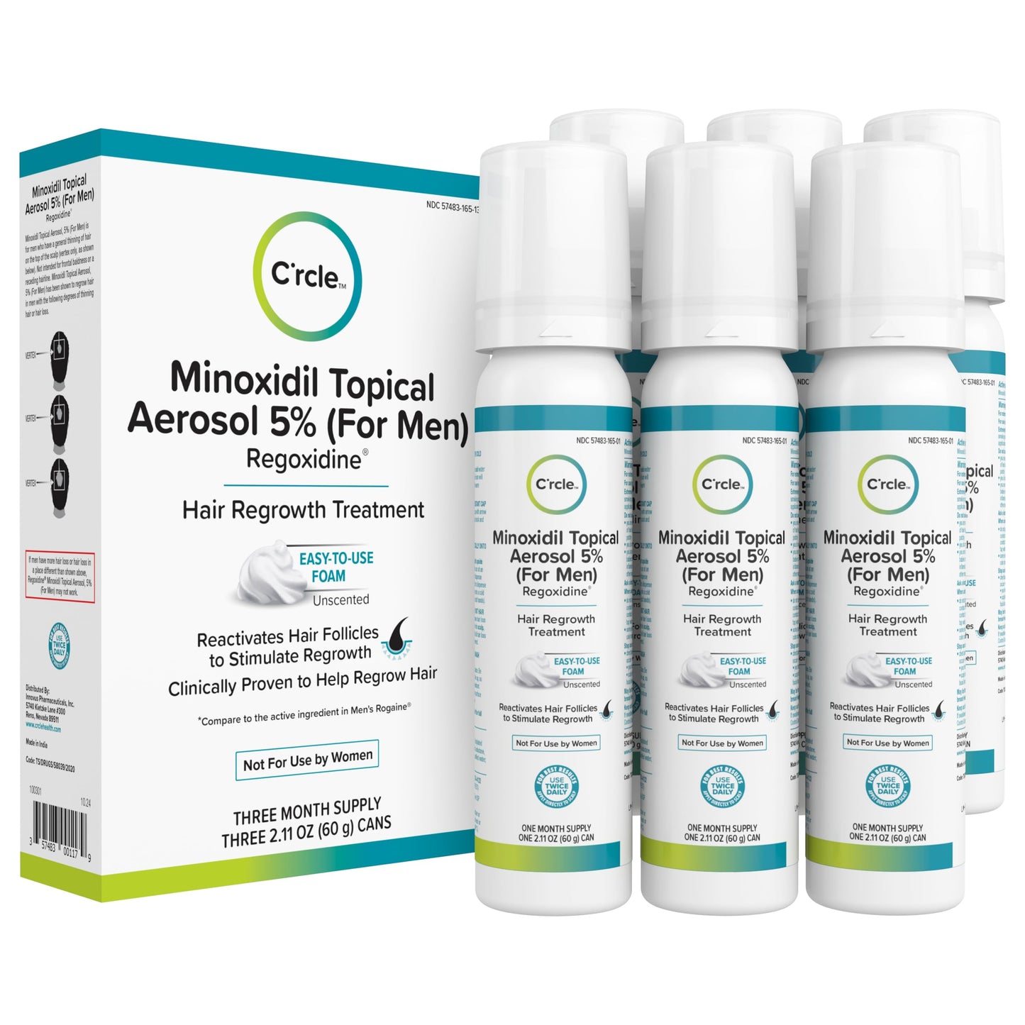 Minoxidil for Men Foam 5% - Unscented 6 Month Supply - Helps Restore Vertex Hair Loss & Thinning - 5% Minoxidil Foam For Men - Extra Strength Supports Hair Regrowth