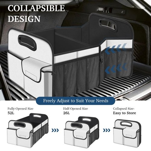 Femuar Car Trunk Organizer, Car Storage Organizer with Large Capacity Waterproof Collapsible Trunk Organizer for Car Suv/Jeep/Sedan (Beige, Standard)