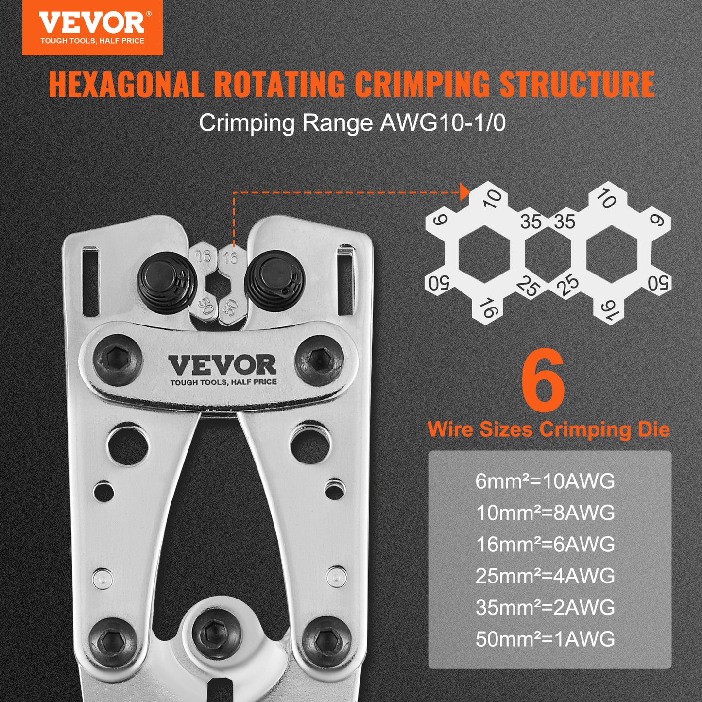 Crimping Tool Kit with 6 Die Sizes, Copper Ring Connectors & Heat Shrink Tubes