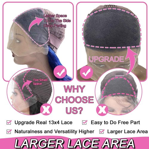 Suresen Dark Blue Lace Front Wigs Human Hair Pre Plucked 180% Density 26 Inch Body Wave HD 13x4 Lace Front Pre Plucked Dark Blue Human Hair Wigs with Bleached Knots Natural Hairline