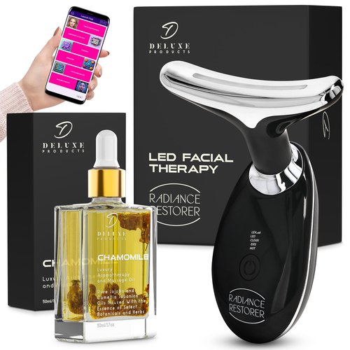 Radiance Restorer - Complete Wrinkle, Massage & Aromatherapy System - 7-Color LED Light Therapy, 3 Massage Functions, *Plus Heat!* - *Choice of Aromatherpay Massage Oil* - *Web App!* (Chamomile)